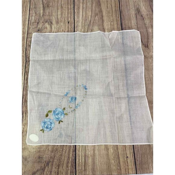 Vintage Handkerchief Embroidered Blue Flowers Switzerland Hankie Wedding - Picture 4 of 5